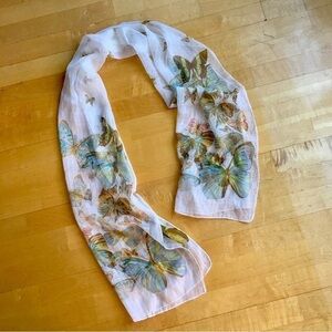 Butterfly Print Sheer, Lightweight Scarf, Ivory, Cream, Ecru, Colorful